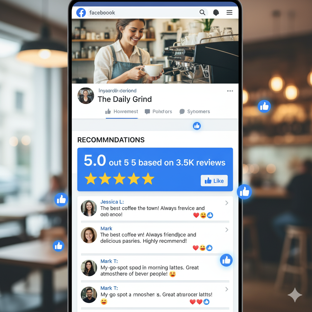 business owner checking facebook page reviews