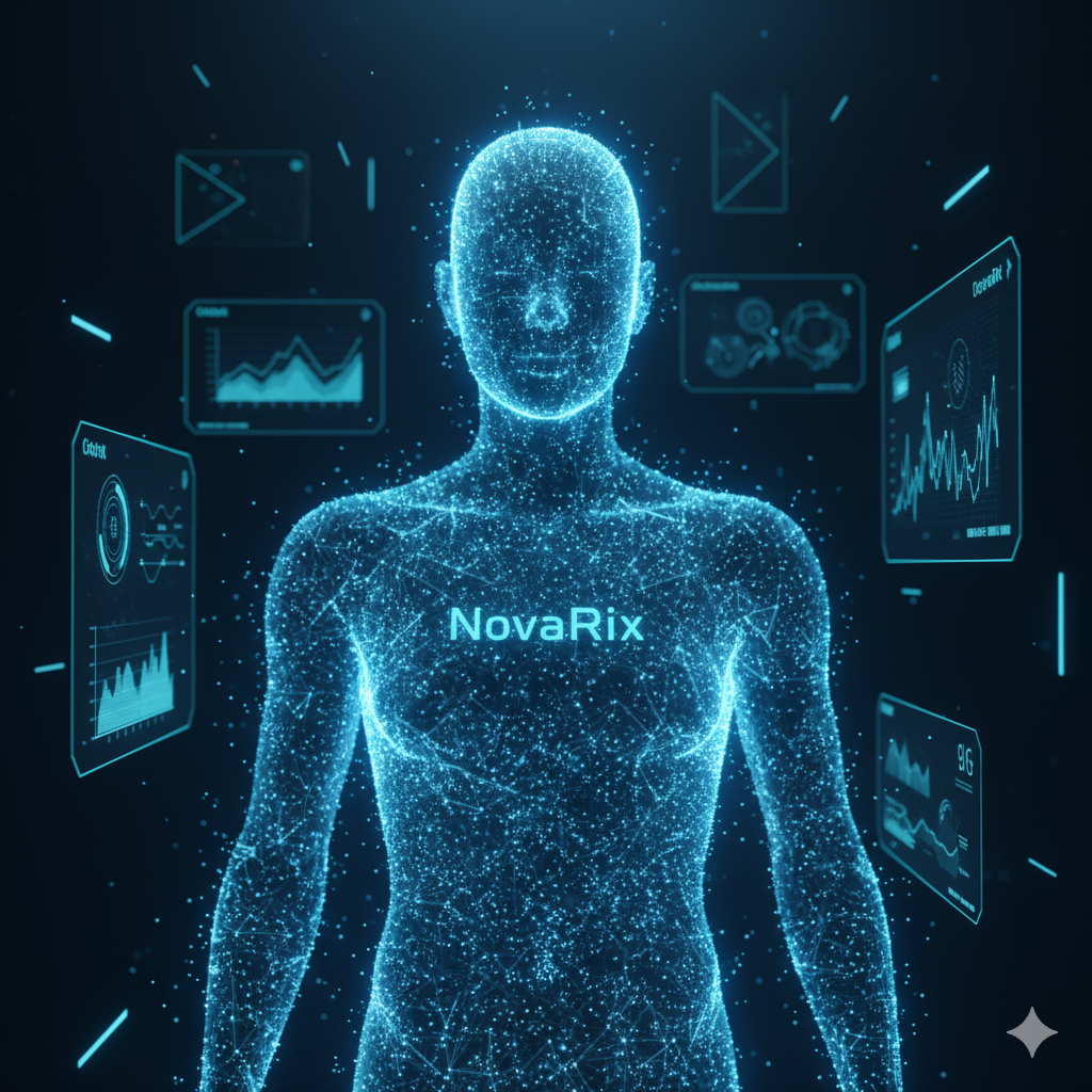 novarix ai review strategist at rankivo Digital portrait of NovaRix — Rankivo’s AI agent specializing in intelligent review management.