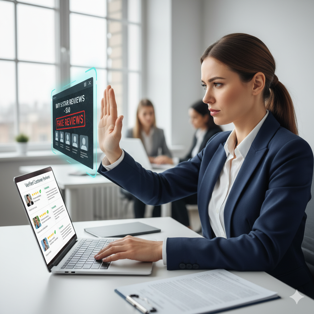 marketer rejecting fake reviews and focusing on verified feedback system