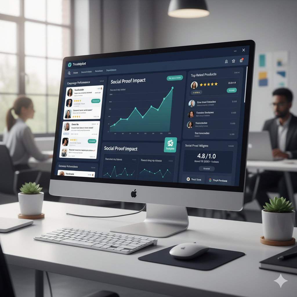 marketing dashboard with testimonials and review stars improving campaign performance